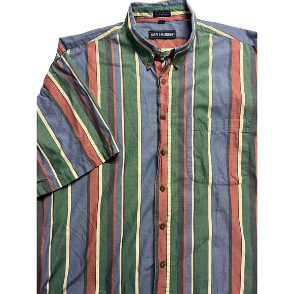 Van Heusen Other - Van Heusen Mens XL Short Sleeve Button Down Shirt Striped Cotton Retro Dad 90s